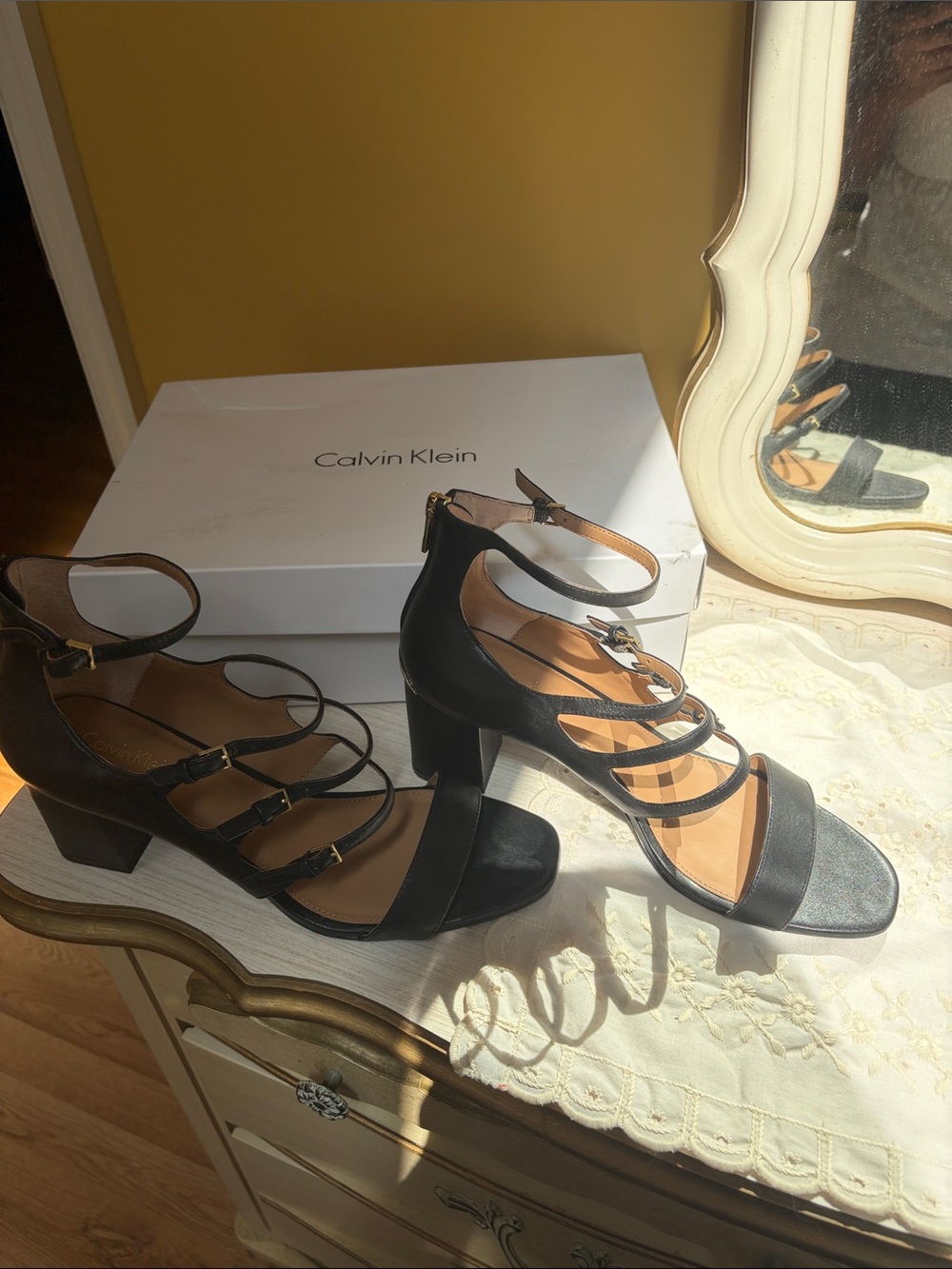 Calvin Klein Black Strappy Block Heel Sandals